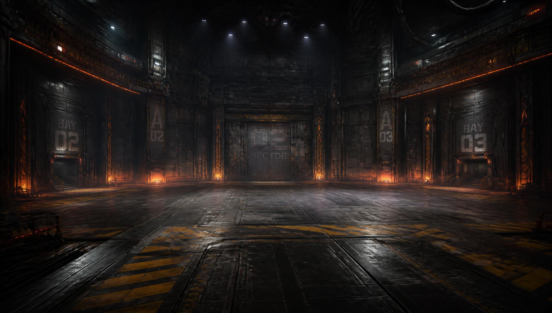 Sci-fi hangar battle arena